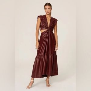 A.L.C. Womens Alexandria Red Faux Leather Long Cut-Out Maxi Dress NWT